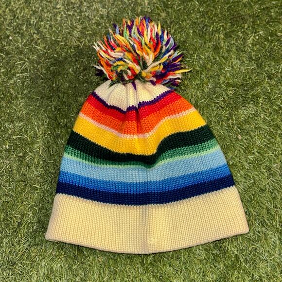 80s Rainbow & Cream Meister ‘New Wool’ Pom Beanie - Picture 1 of 7